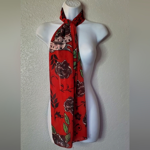 True Love Floral Red Scarf Tattoo Fusion Vintage Y2K Rockabilly Ed Hardy Style - Picture 3 of 6